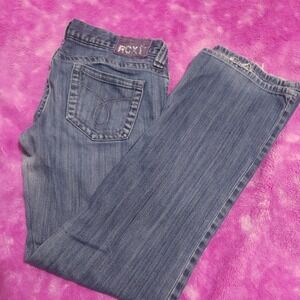 Roxy Jeans Juniors Low‎ Rise 32x31 Denim Blue Distressed Cuffs Surf Style
